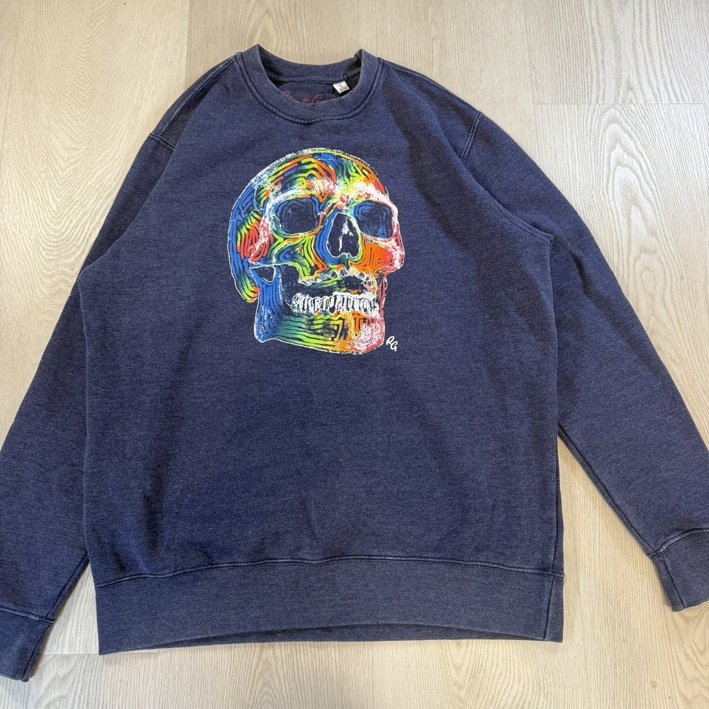Robert Graham Neon Bones Navy Skull Graphic Sweatshirt large NWT